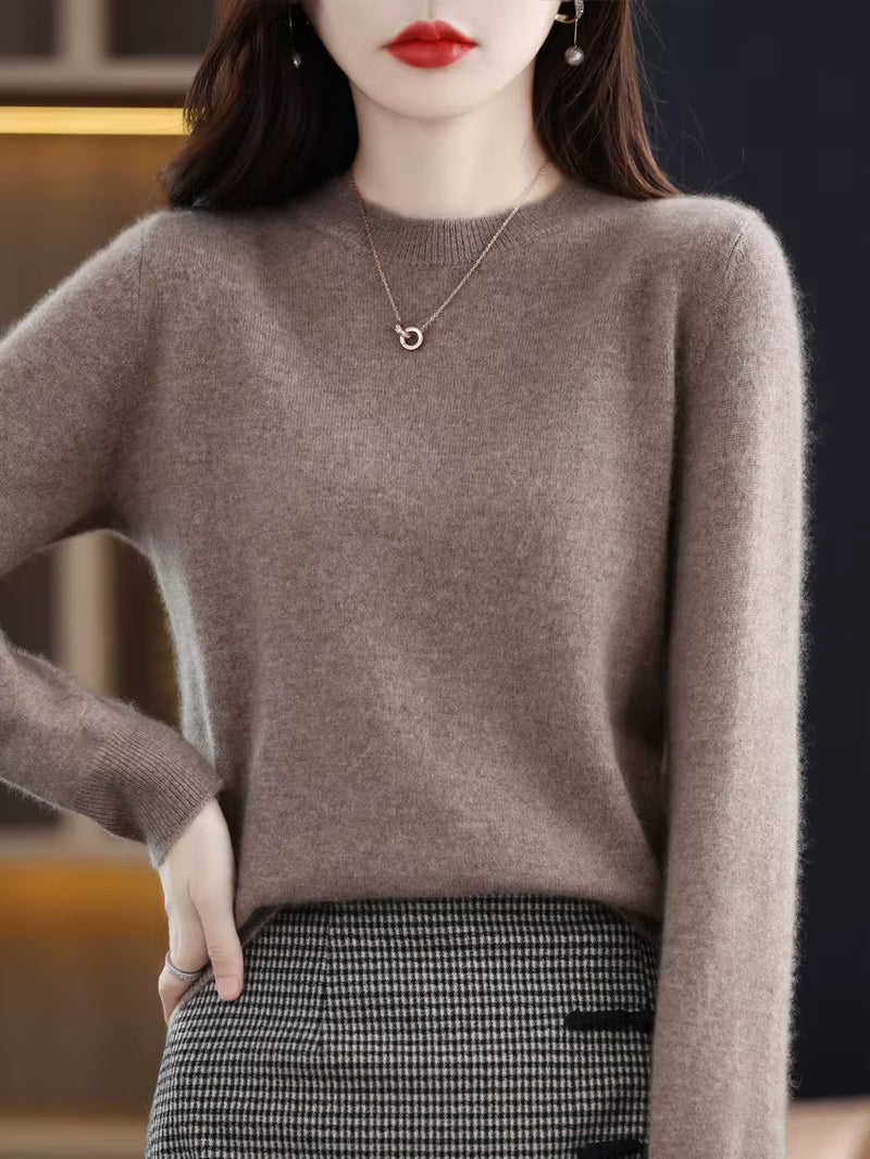 Fashion 100% Merino Wool Women'S Sweater O-Neck Long Sleeve Pullover Spring Autumn Winter Basic Jumper Clothing Knitwear Tops