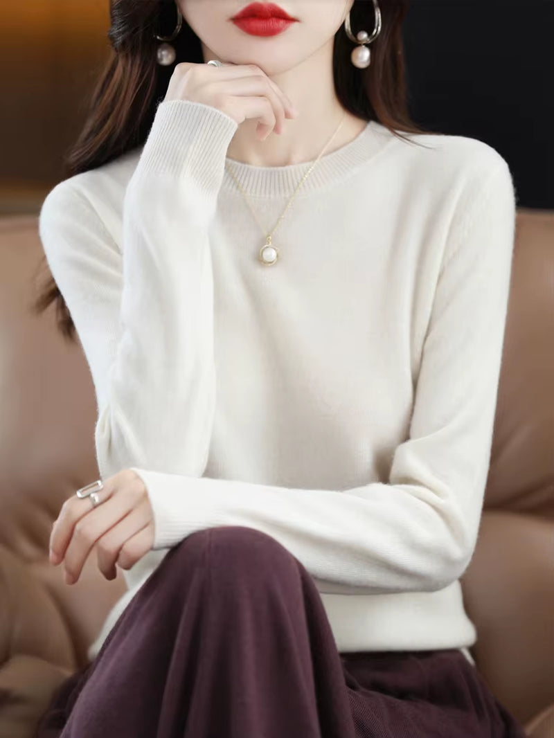 Fashion 100% Merino Wool Women'S Sweater O-Neck Long Sleeve Pullover Spring Autumn Winter Basic Jumper Clothing Knitwear Tops