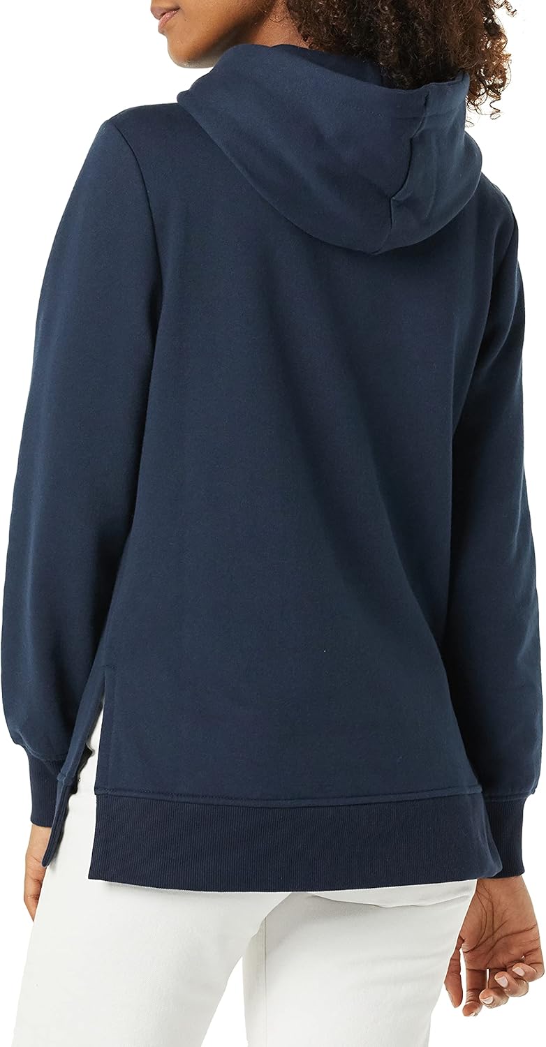 Cozy Navy Women's French Terry Hooded Tunic Sweatshirt - Perfect for Everyday Style