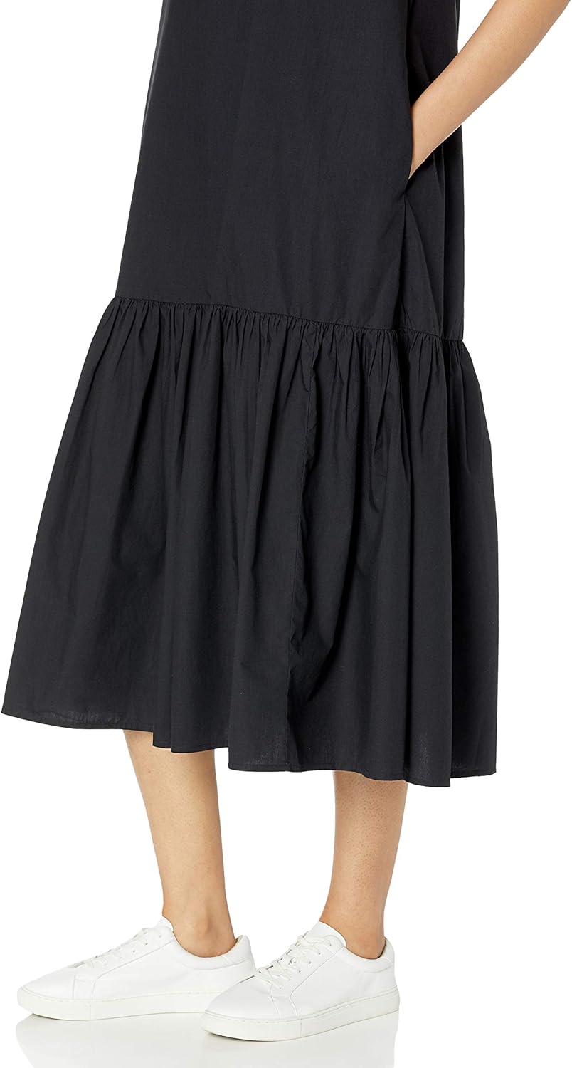 Effortlessly Chic: Womens Ilana Loose Sleeveless Wide-Hem Poplin Maxi Dress in Elegant Black