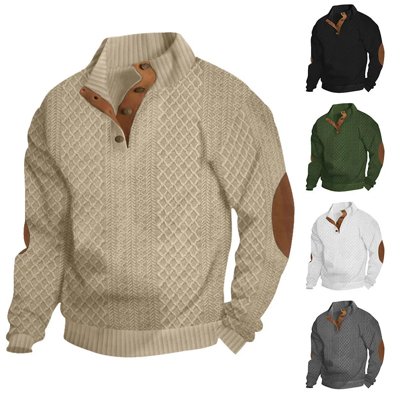Elevate Your Style with the 2024 Men's Casual Stand-Up Collar Long-Sleeved Jacquard Knitted Pullover Sweater for Autumn and Winter