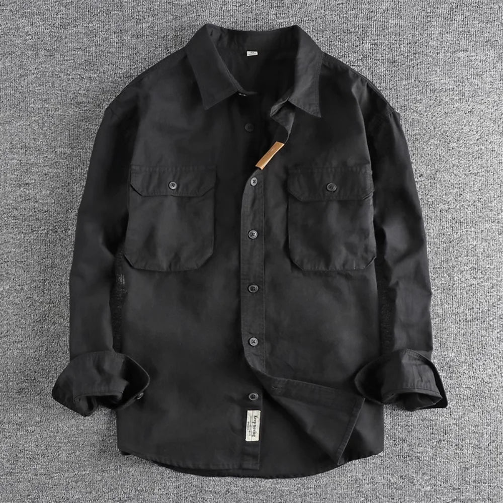 Stylish Vintage Work Shirt for Men with Versatile Pockets - Classic Long Sleeve Button-Up for Casual Wear
