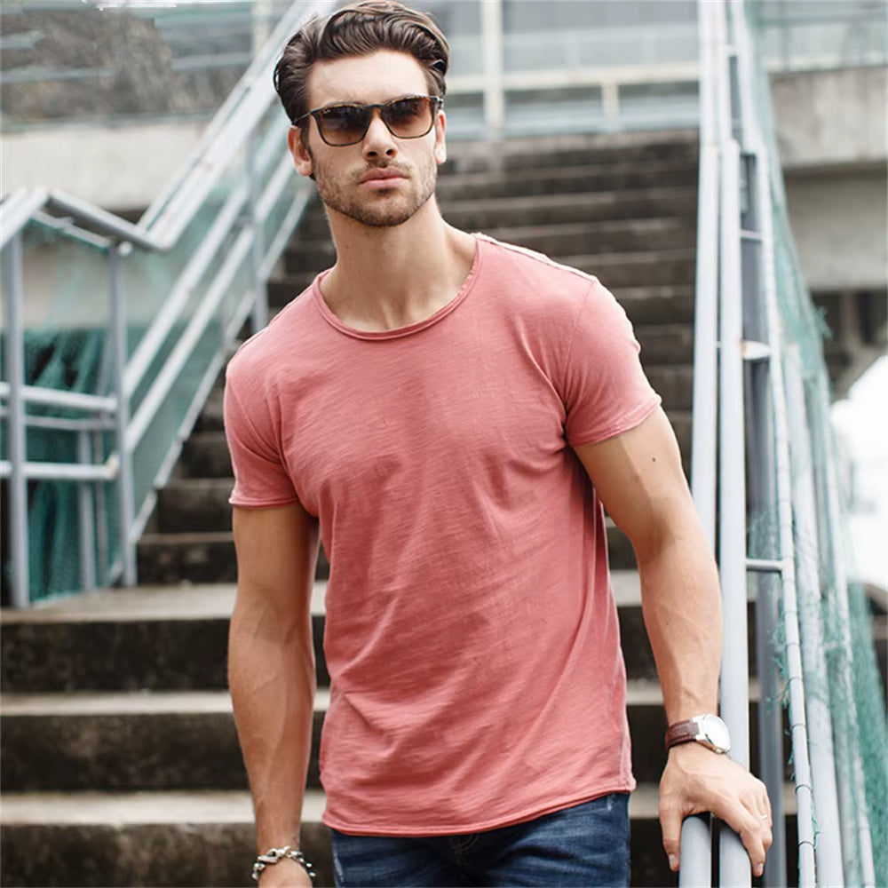 100% Cotton Men T-Shirt Casual Soft Fitness Summer Thin T-Shirts Men'S Home Clothes O-Neck Short Sleeve Soild T Shirt for Men