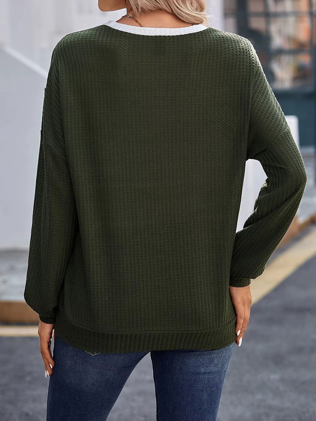 Women'S Autumn and Winter Contrast Lace Drop Shoulder Color Block Pullover